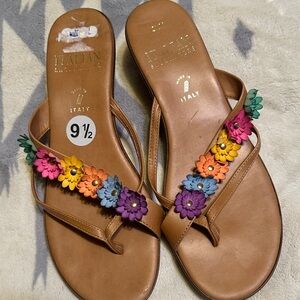 Italian Shoemakers Floral Sandals - Brown with Multicolor Accents